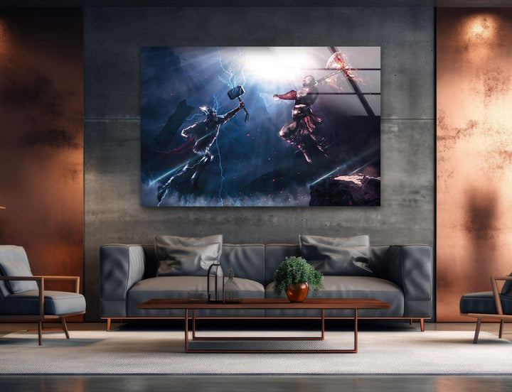 God of War Vs Thor Glass Wall Art glass art painting, glass art for the Wall
