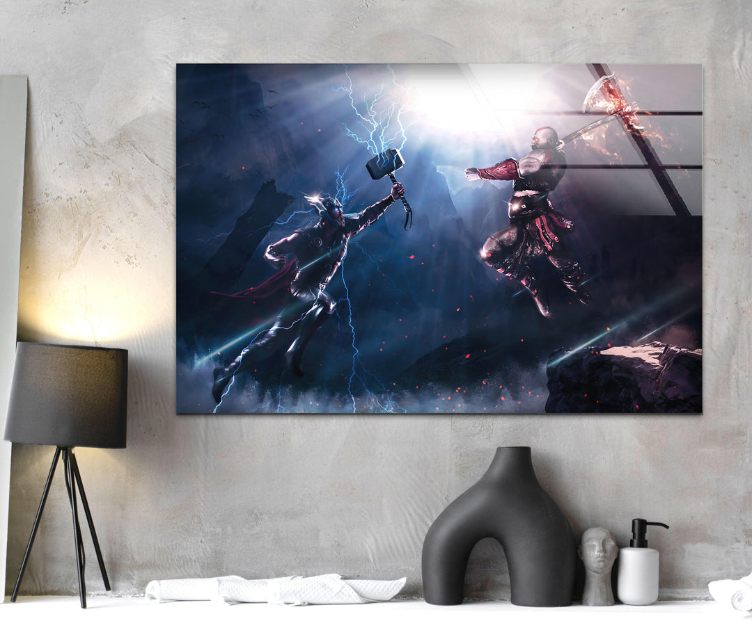 God of War Vs Thor Glass Wall Art custom glass pictures, glass art prints
