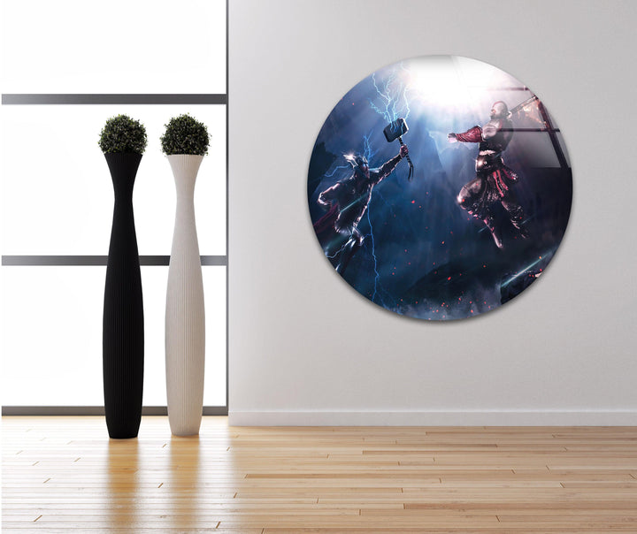 God of War Vs Thor Glass Wall Art picture on glass wall art, photos printed on glass
