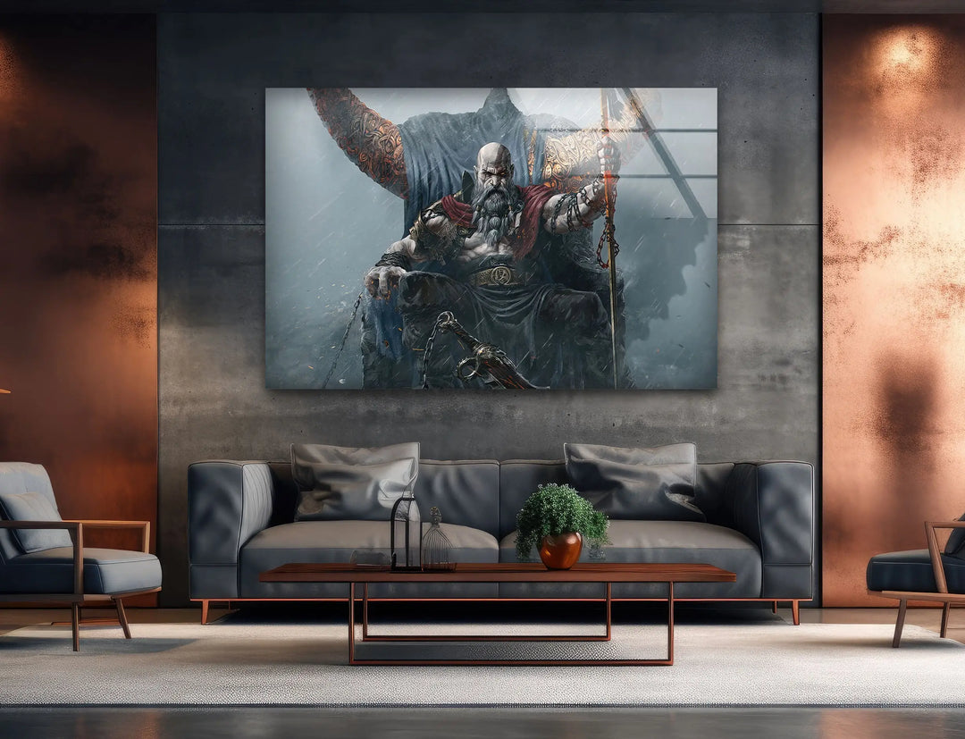 God of War Ragnarok Glass Wall Art print picture on glass, Tempered Glass Wall Art
