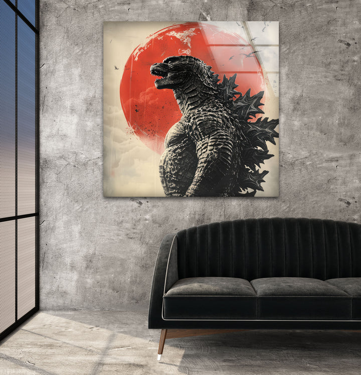 Godzilla Glass Wall Art print on glass, glass printed photos
