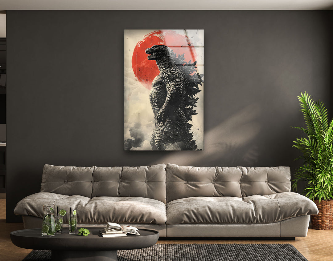 Godzilla Glass Wall Art picture on glass wall art, photos printed on glass
