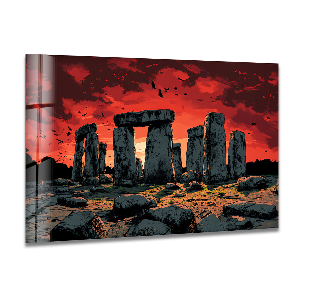 Stonehenge Sunset Glass Wall Art – Ancient Landscape