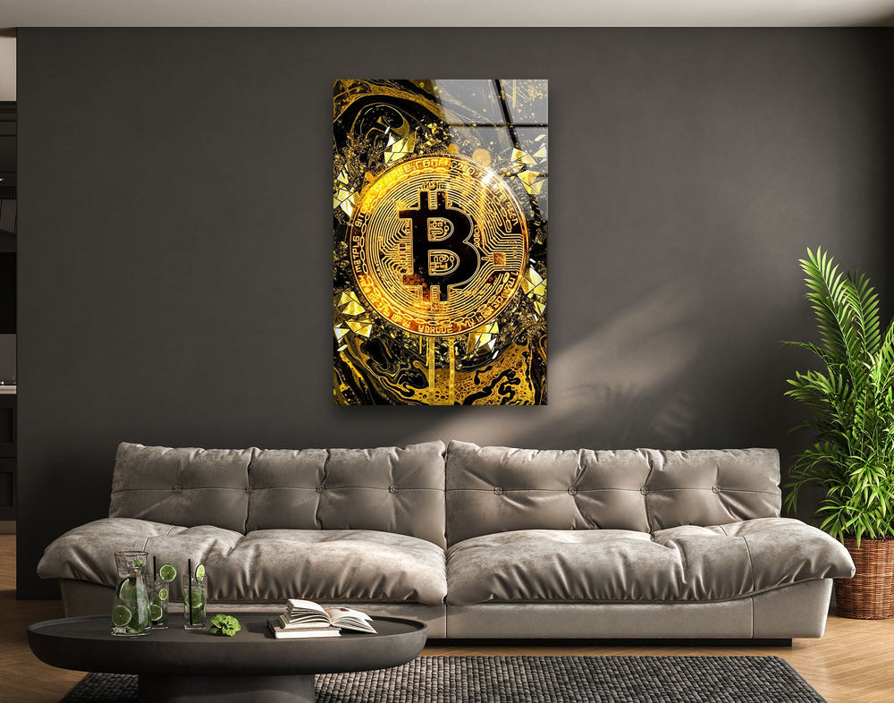 Goldrush Bitcoin Glass Wall Art glass wall decor, glass wall art decor
