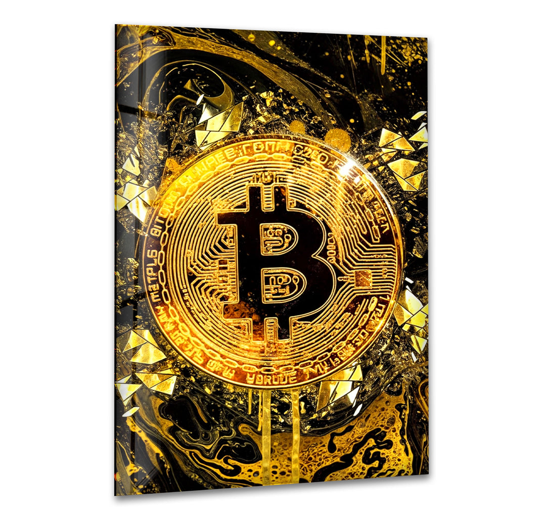 Goldrush Bitcoin Glass Wall Art print picture on glass, Tempered Glass Wall Art
