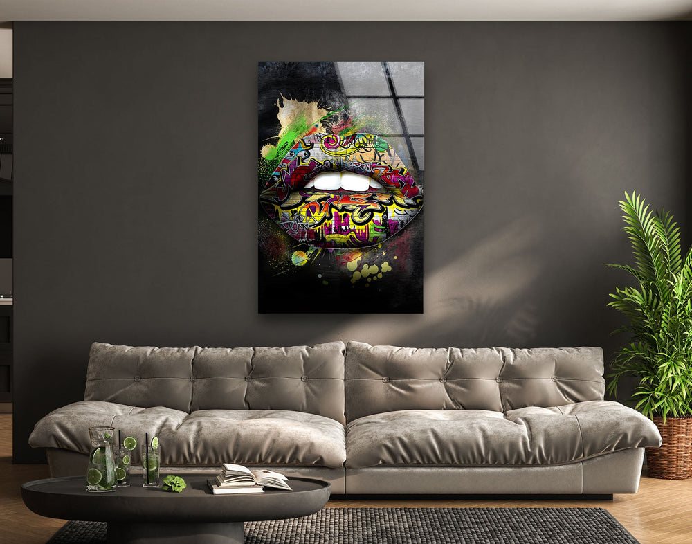 Graffiti Lips Glass Wall Art glass photo prints, glass picture prints
