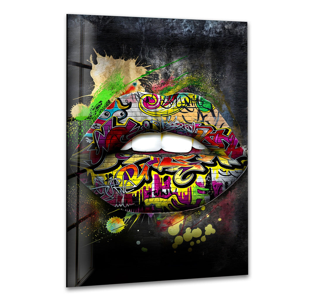 Graffiti Lips Glass Wall Art Glass Printing Wall Art, Print photos on glass
