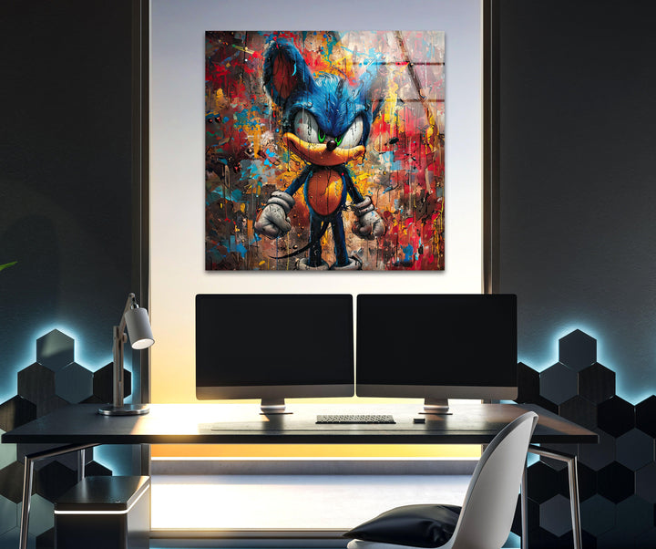 Graffiti Sonic Glass Wall Art large glass photo prints, glass wall photos
