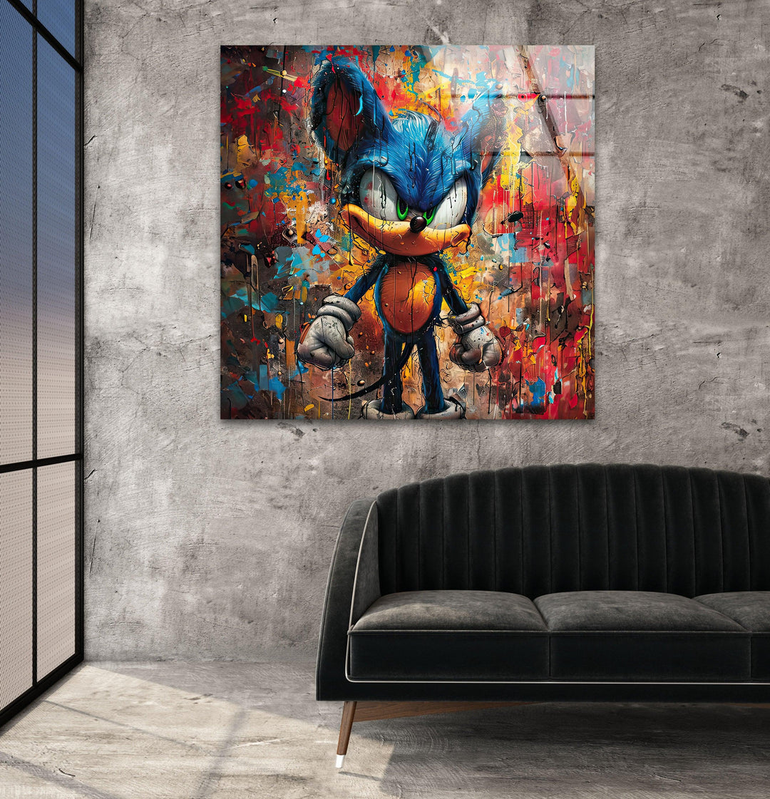 Graffiti Sonic Glass Wall Art custom glass pictures, glass art prints
