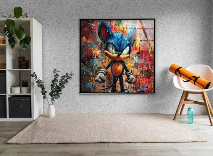 Graffiti Sonic Glass Wall Art photo print on glass, prints on glass wall art
