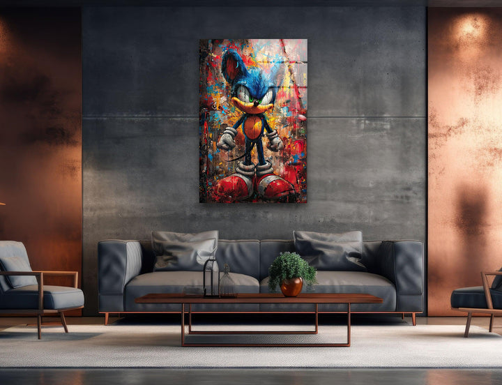 Graffiti Sonic Glass Wall Art picture on glass wall art, photos printed on glass
