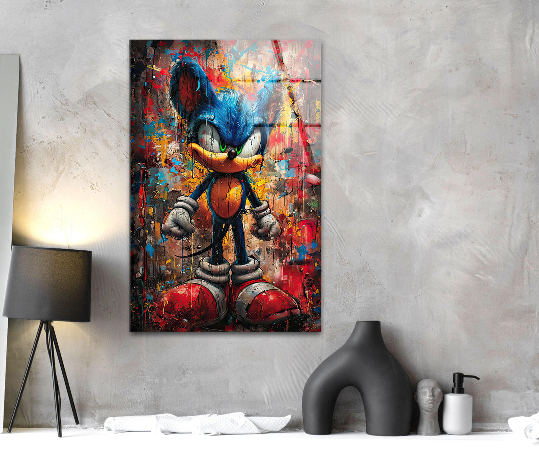 Graffiti Sonic Glass Wall Art Glass Printing Wall Art, Print photos on glass
