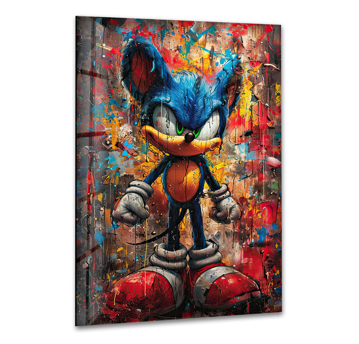 Graffiti Sonic Glass Wall Art glass art painting, glass art for the Wall
