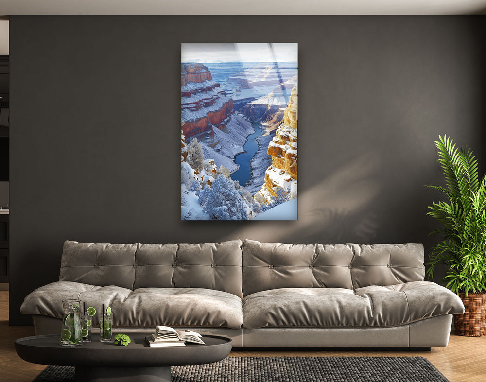 Grand Canyon Winter Sunset Glass Wall Art custom glass pictures, glass art prints