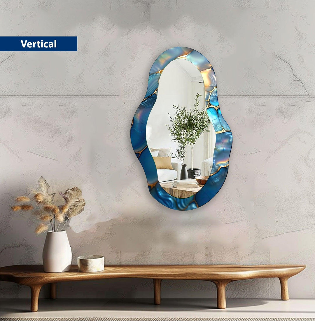 Blue Metallic Asymmetrical Wall Mirror