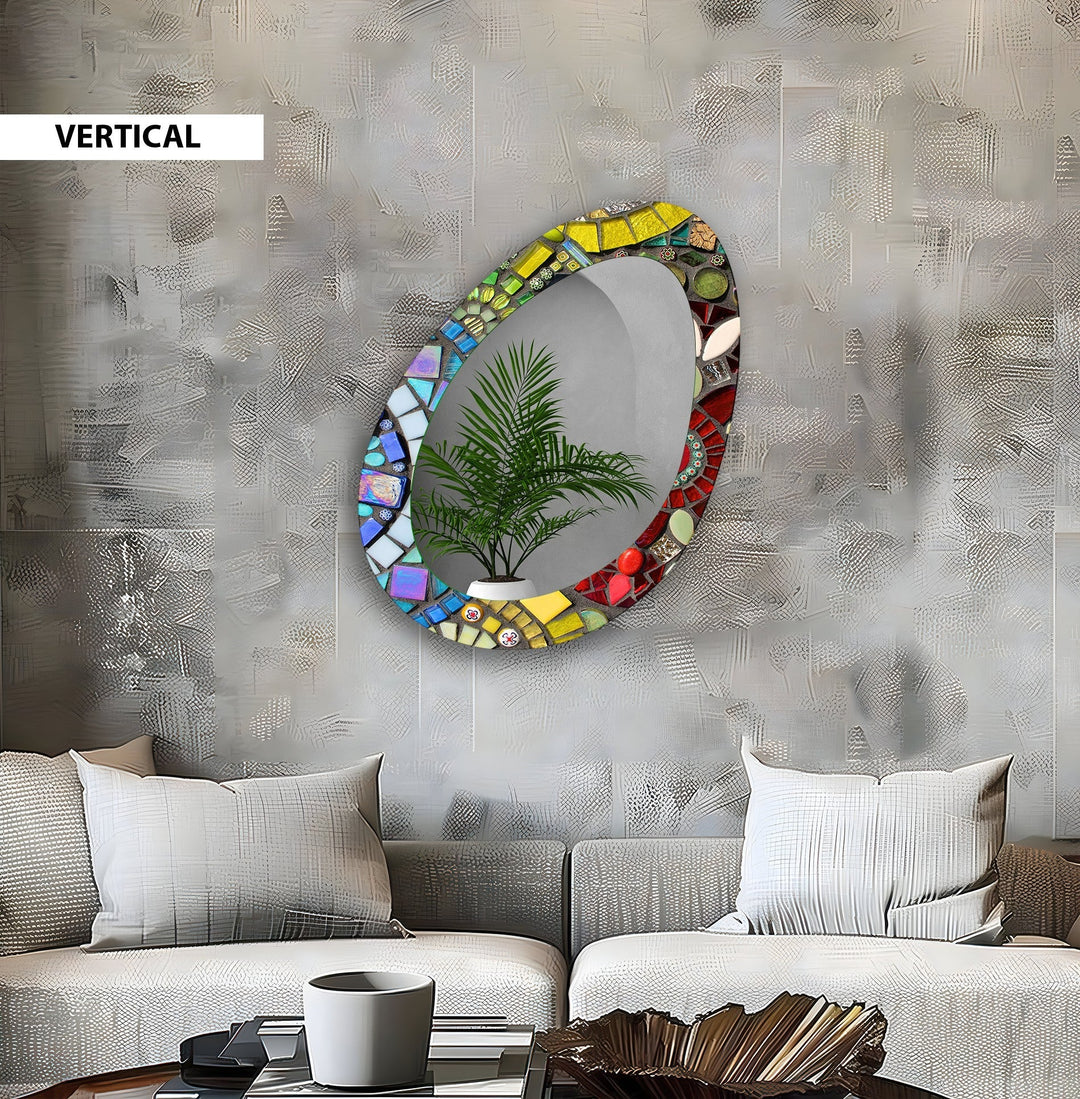 Color Mosaic Asymmetric Oval Living Room Wall Mirror