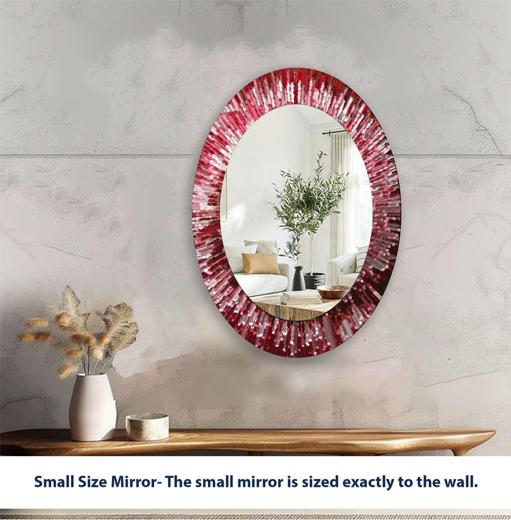 Red Mosaic Oval Wall Mirror