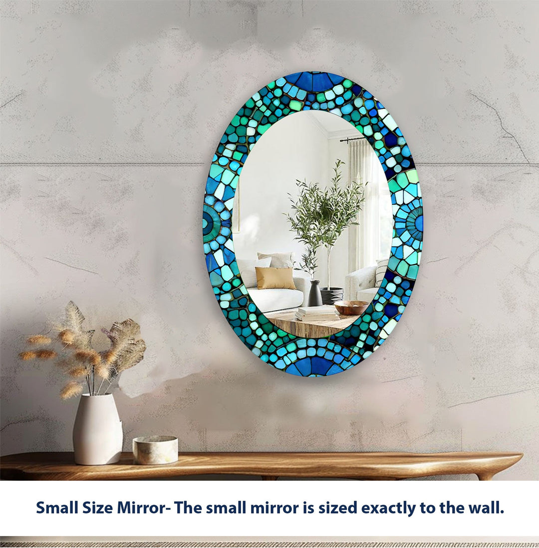 Green And Blue Mosaic Decorative Oval Wall Mirror