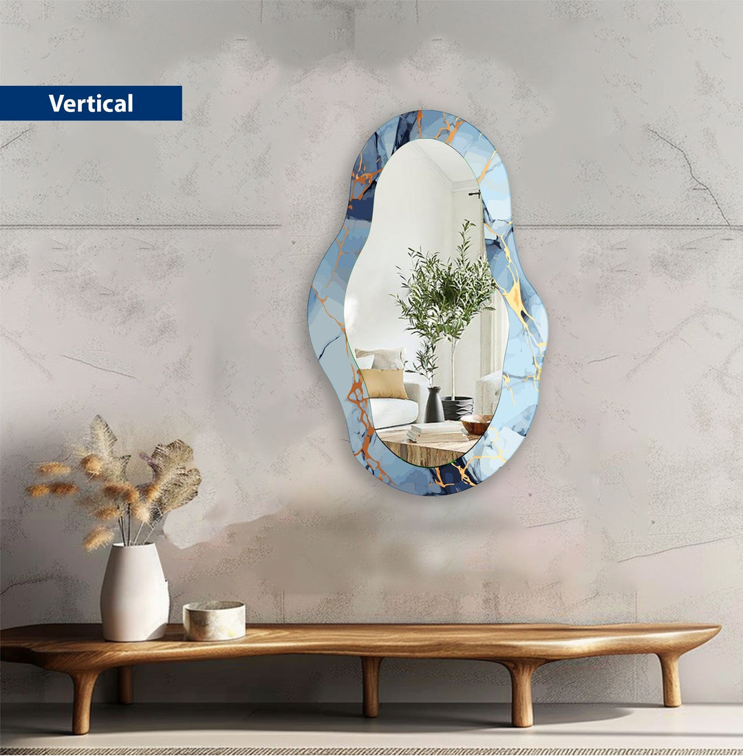 Blue And Gold Marble Wall Mirror