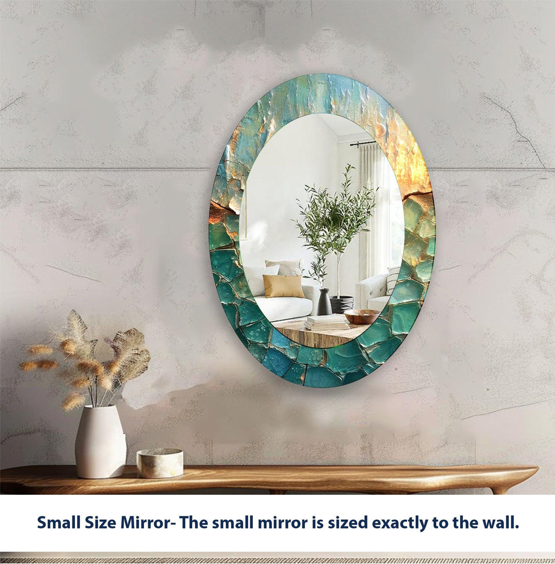 Turquoise Marble Oval Wall Mirror