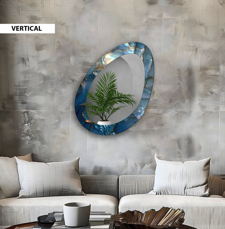 Blue Metallic Abstract Wall Mirror