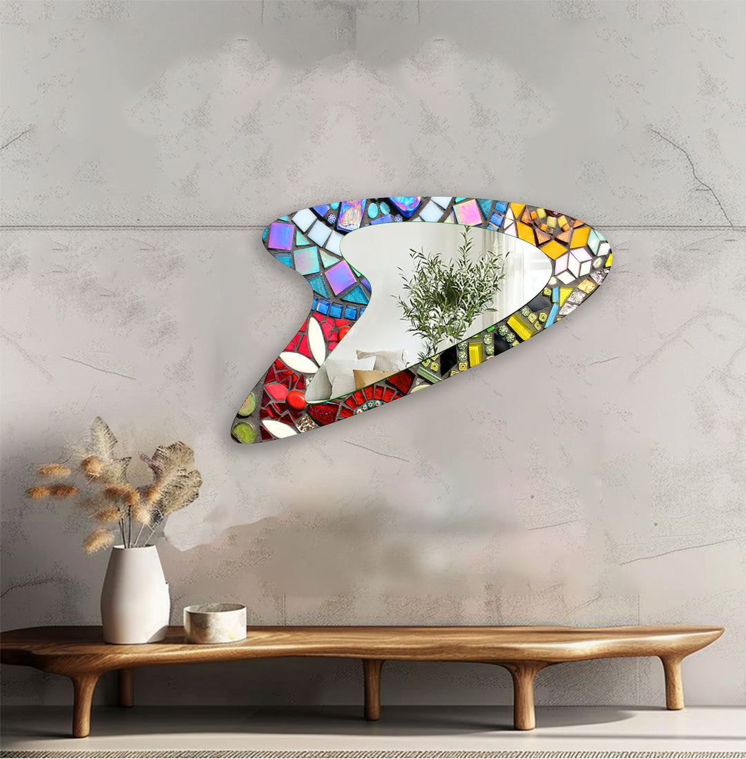 Red Asymmetric Mosaic Small Wall Mirror