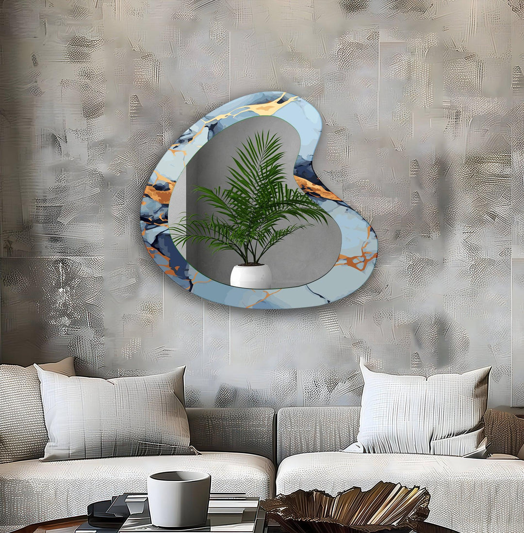 Blue Marble Irregular Decorative Wall Mirror