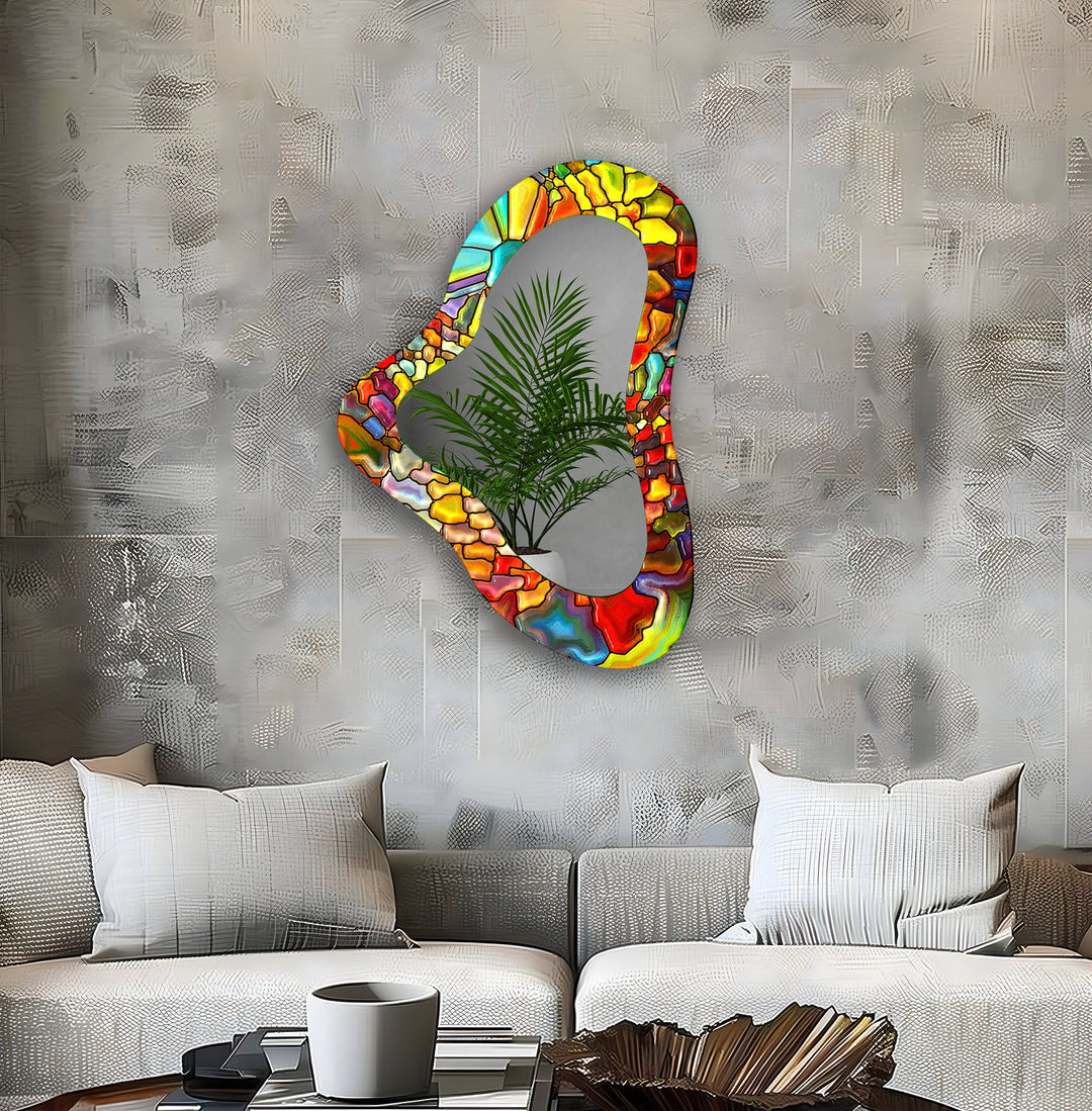 Red & Yellow Irregular Glass Wall Mirror