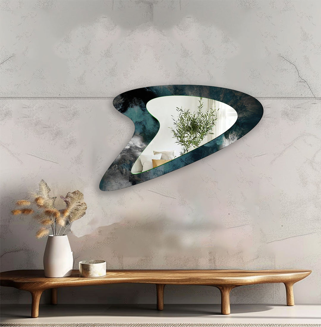 Irregular Gray Abstract Small Wall Mirror