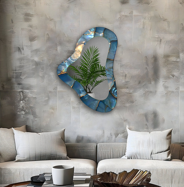 Blue Irregular Glass Wall Mirror