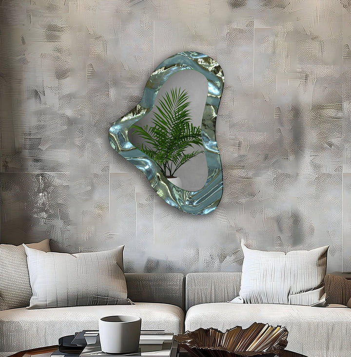 Green Modern Irregular Glass Wall Mirror