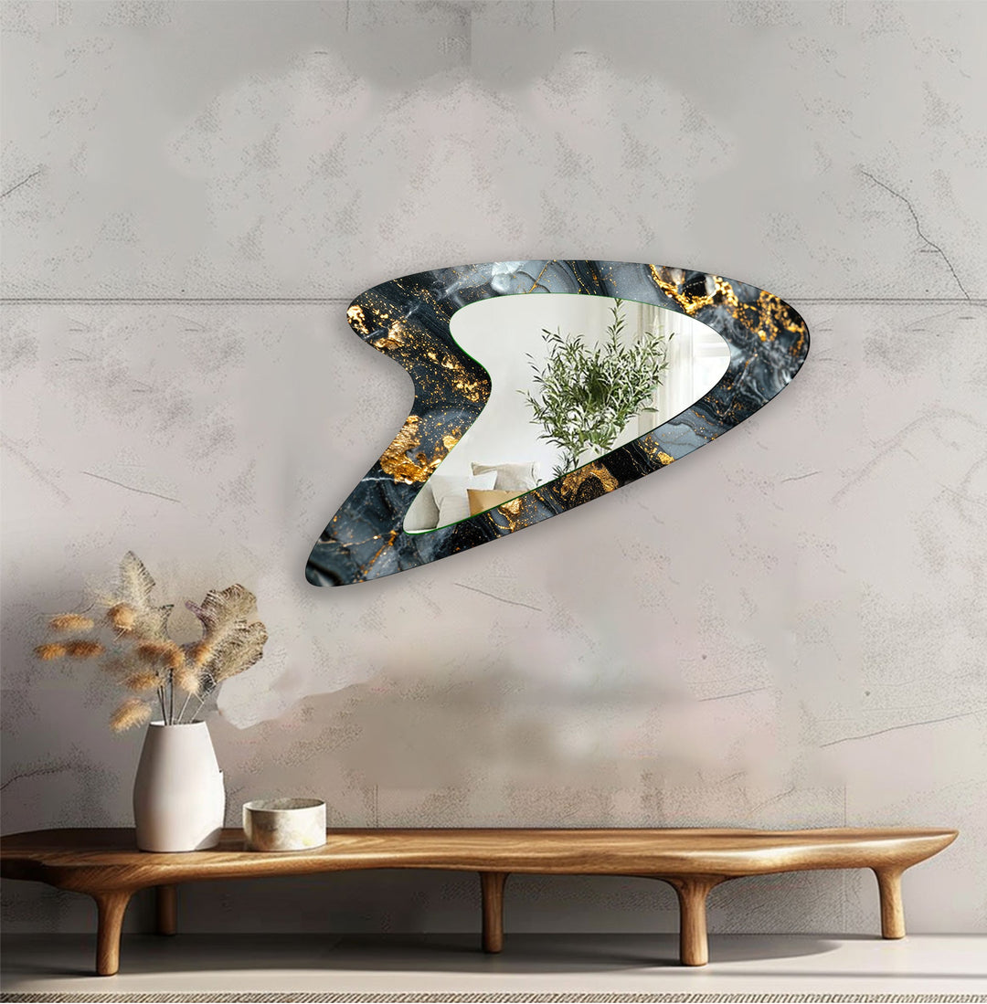 Grey & Gold Marble Aesthetic Wall Mirror