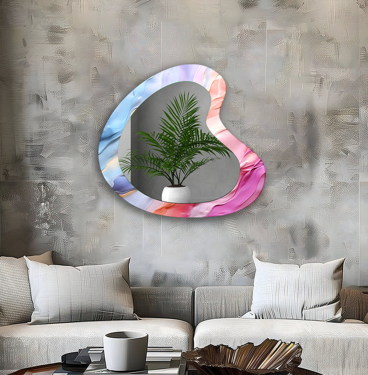 Vivid Pink Abstract Irregular Glass Wall Mirror