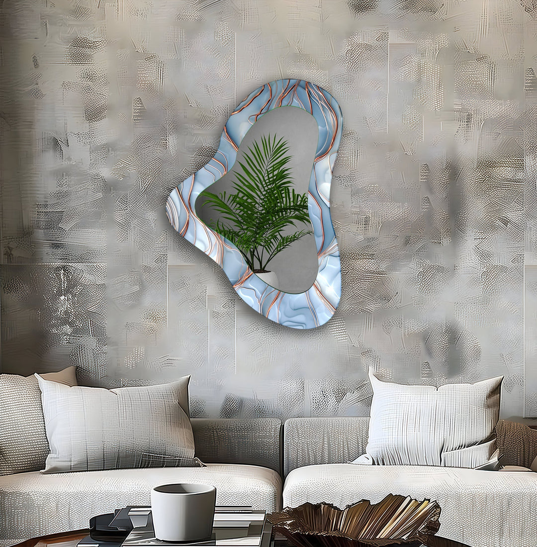 Modern Blue Irregular Glass Wall Mirror