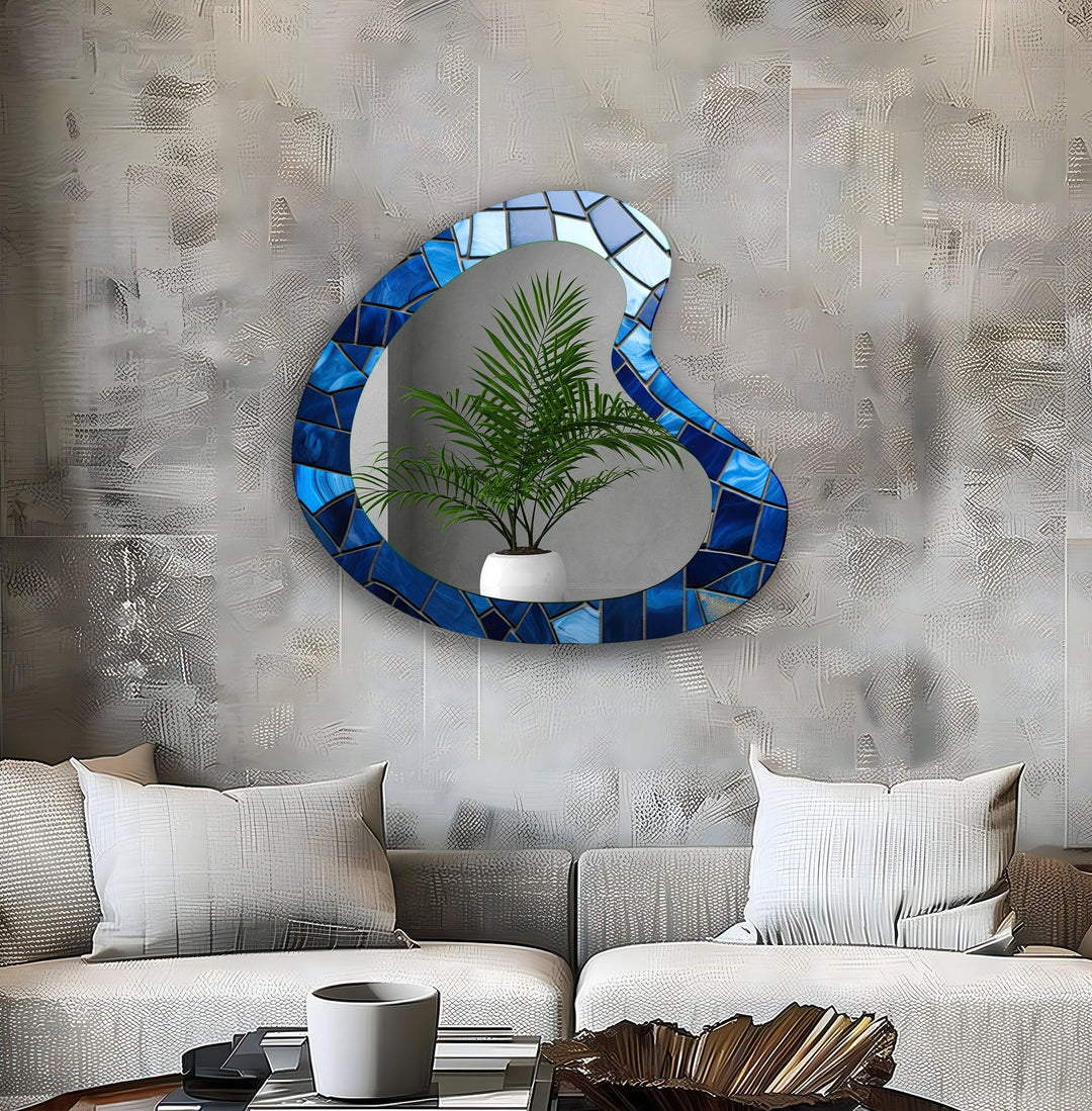 Blue Mosaic Decorative Glass Wall Mirror