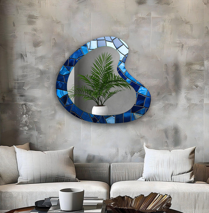 Blue Mosaic Decorative Glass Wall Mirror