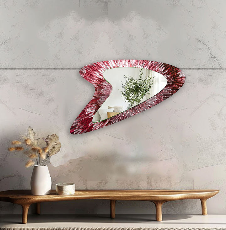 Red Abstract Aesthetic Wall Mirror