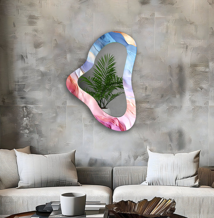 Pink Asymmetrical Glass Wall Mirror