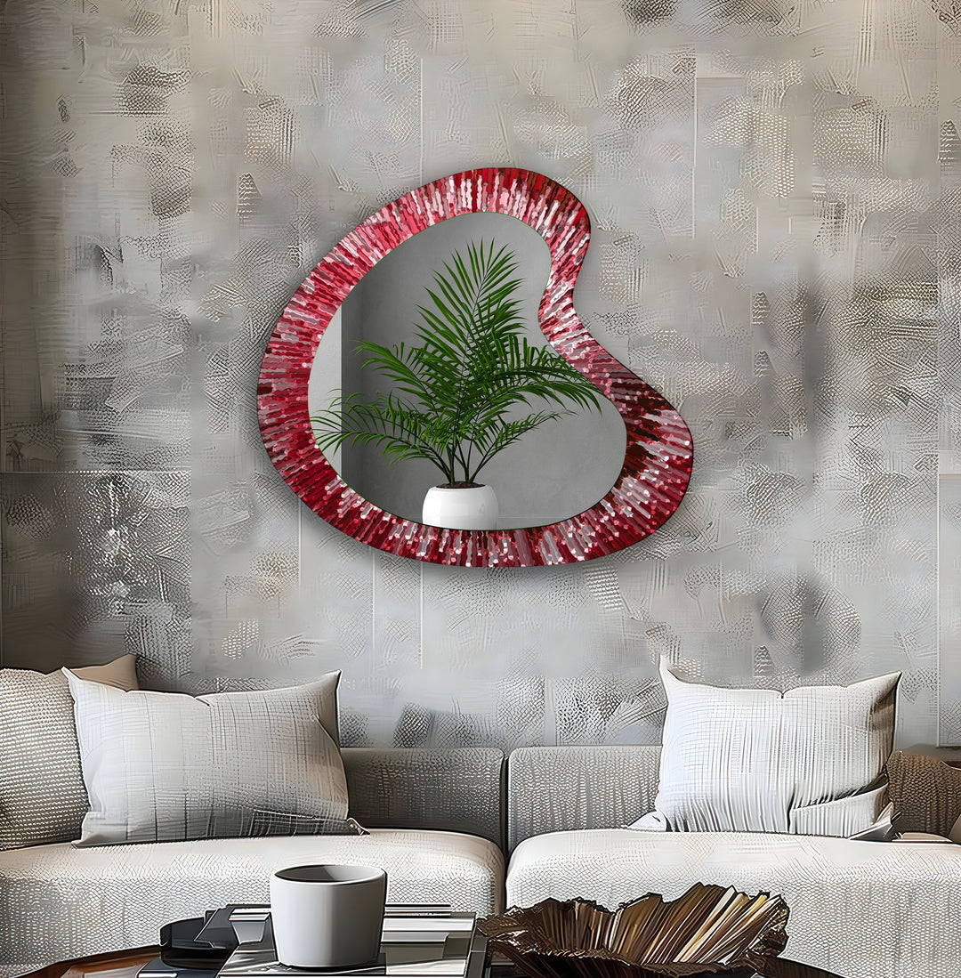 Red Lines Abstract Decorative Wall Mirror