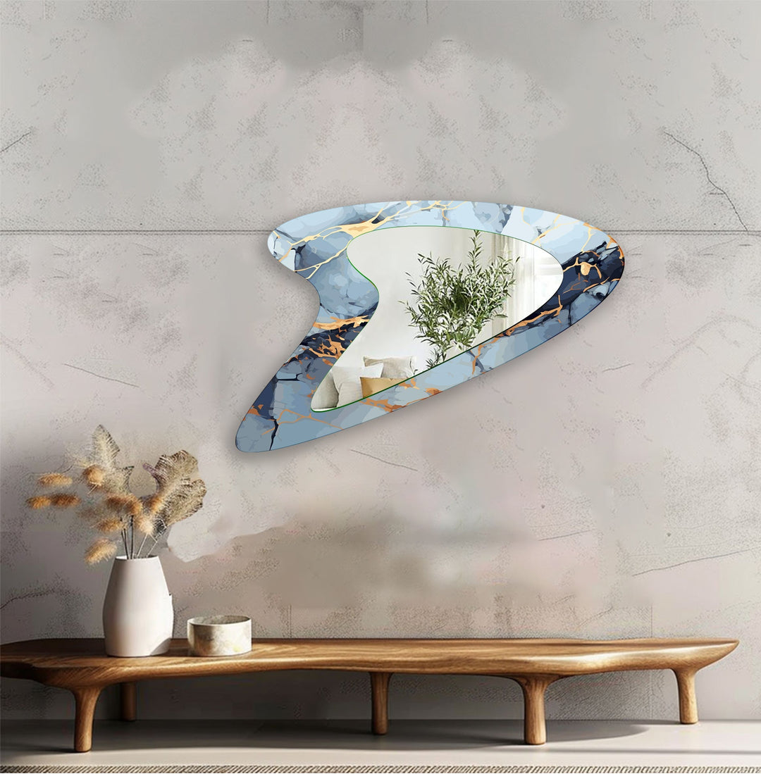 Gold & Blue Elegant Marble Wall Mirror