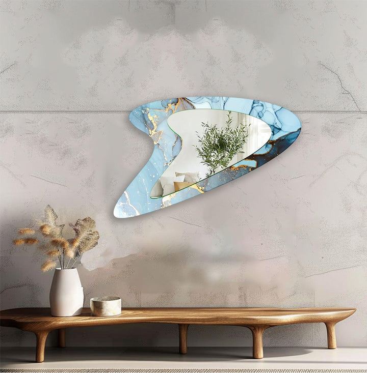 Blue & Gold Abstract Small Glass Wall Mirror