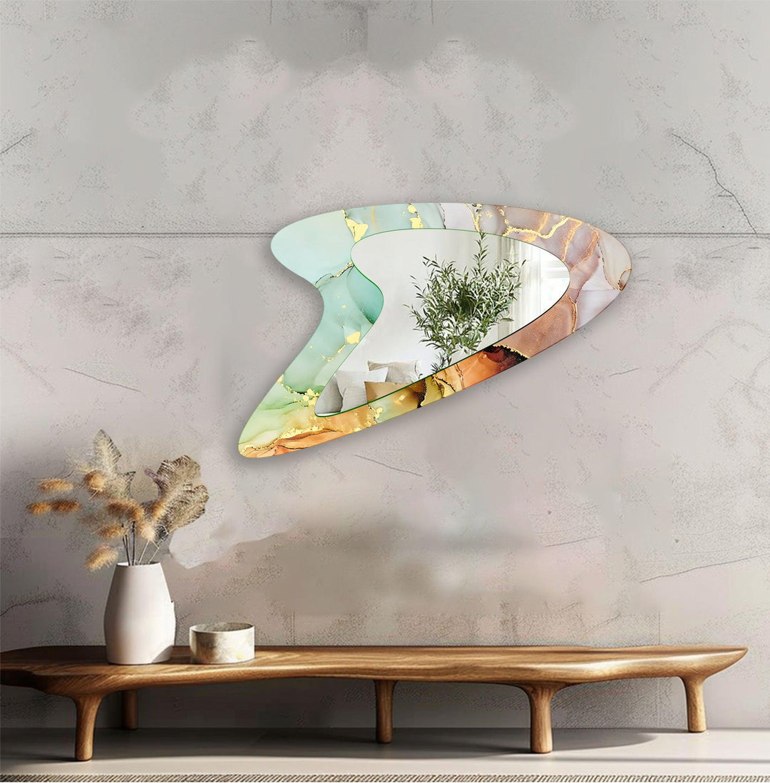 Green - Gold Marble Decorative Glass Wall Mirror