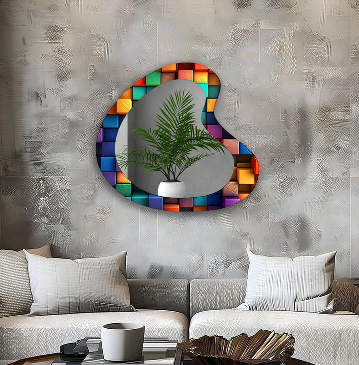 Modern Colorful Cubes Irregular Glass Wall Mirror