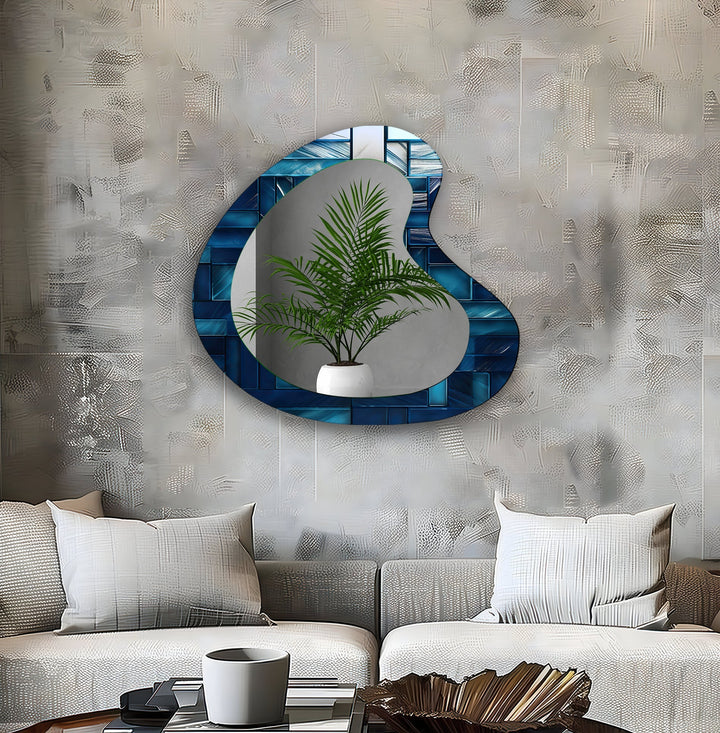 Blue Mosaic Tiles Modern Wall Mirror