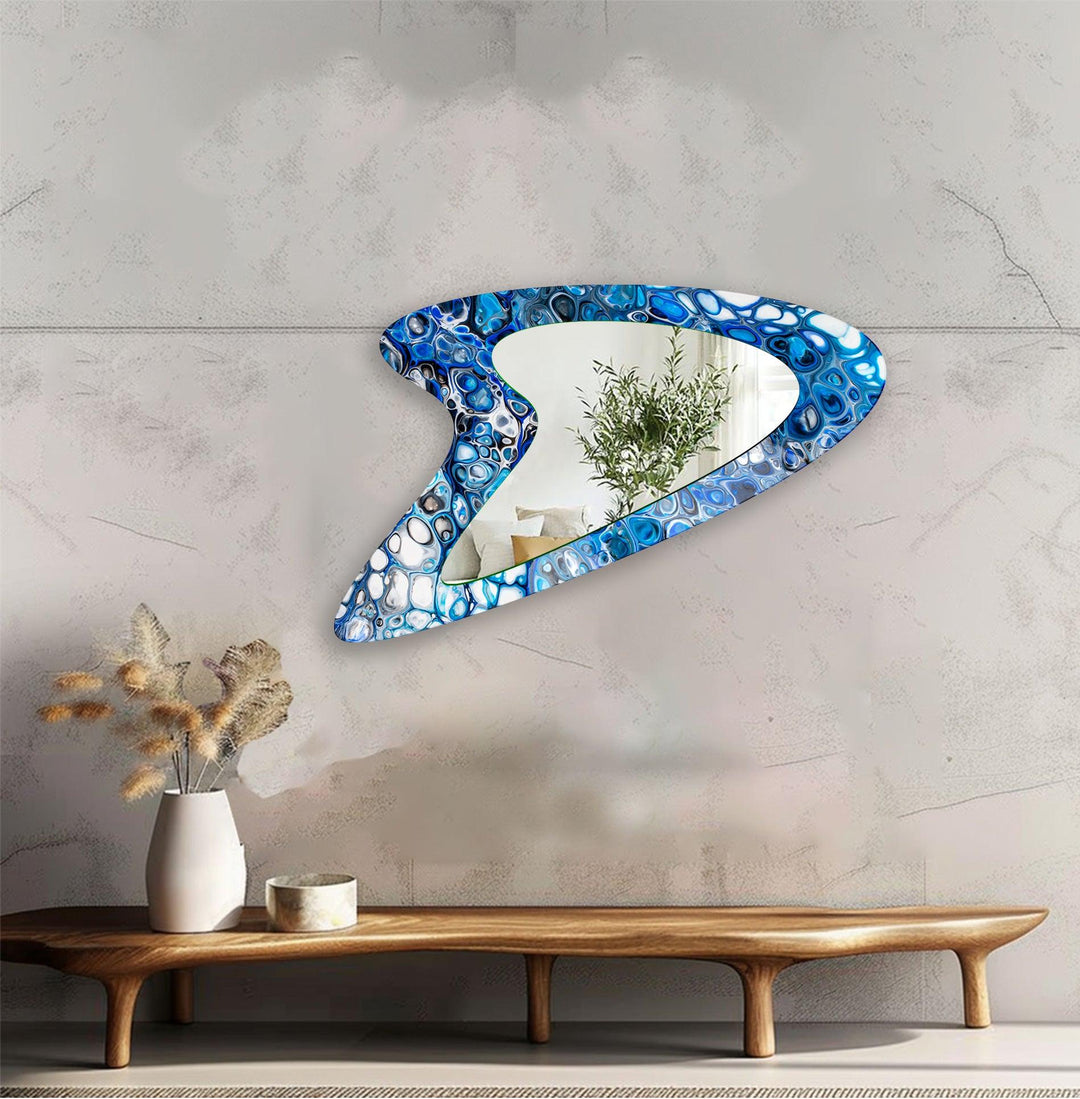 Blue Bubbles Modern Abstract Glass Wall Mirror