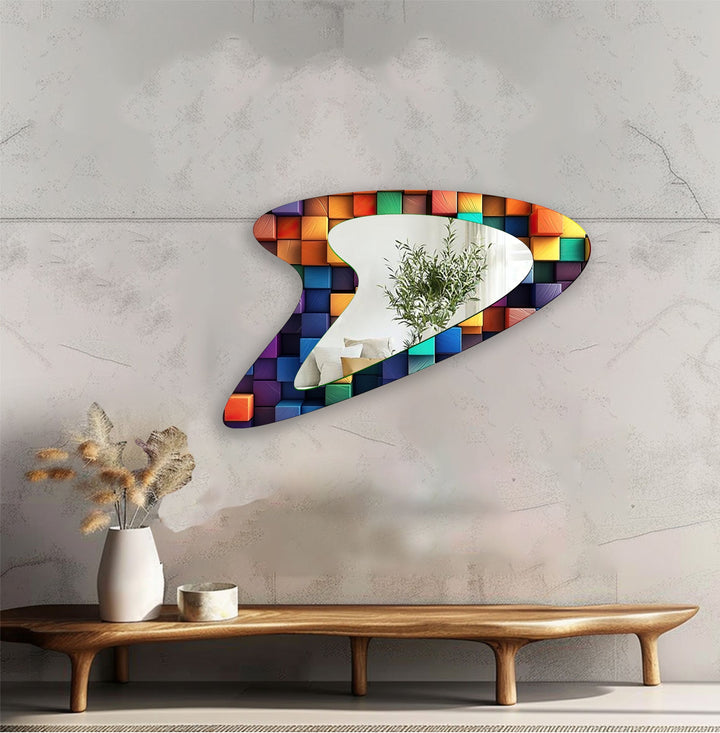 Popart Cubes Modern Asymmetrical Wall Mirror