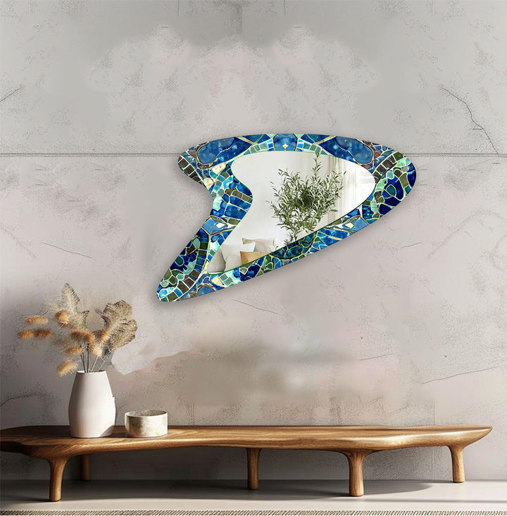 Blue - Green Modern Mosaic Glass Wall Mirror