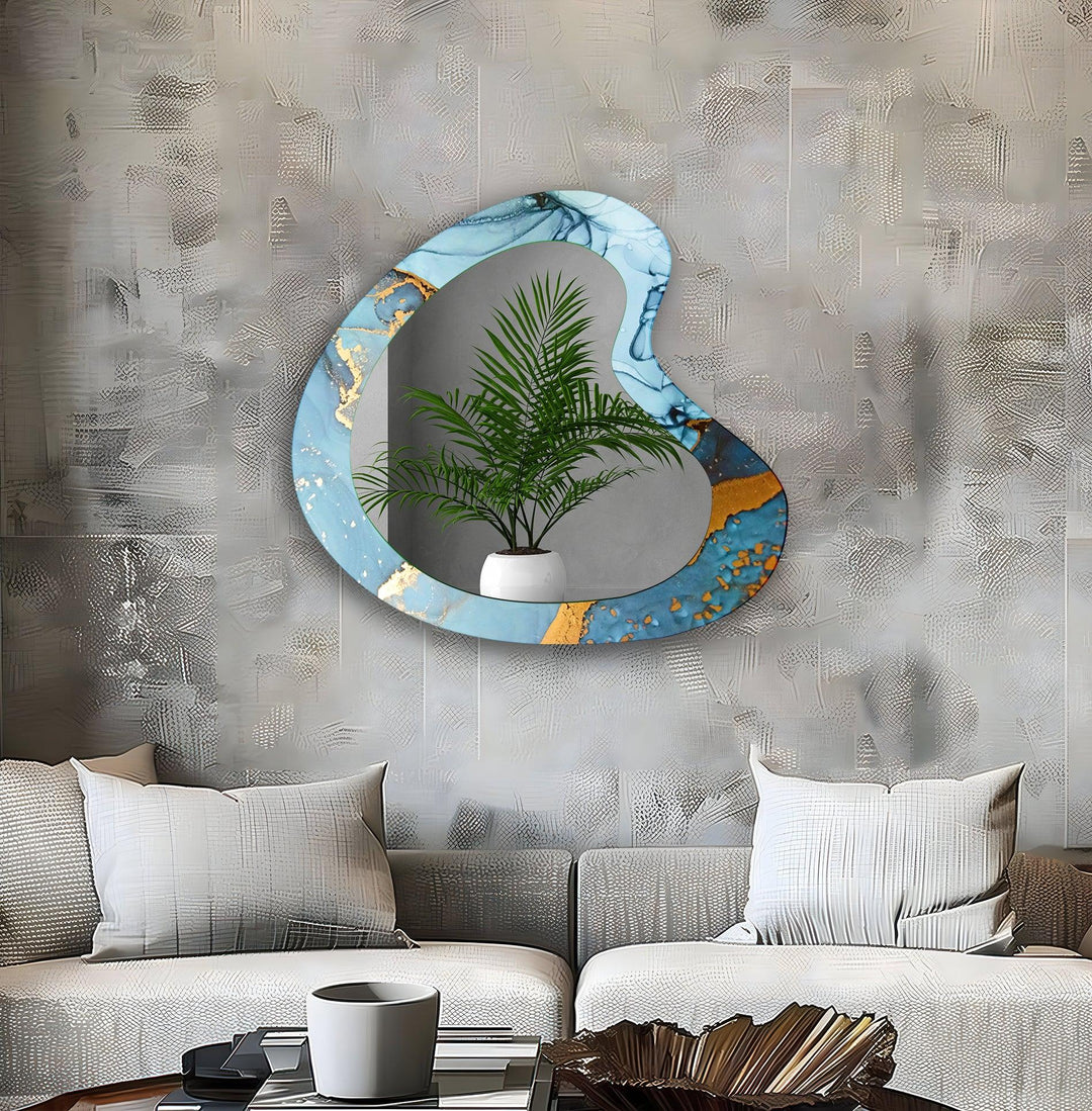 Blue & Gold Alcohol Ink Aesthetic Wall Mirror