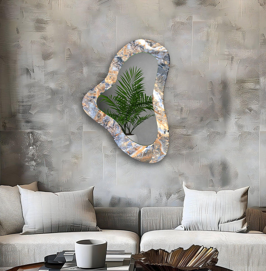 Elegant Marble Irregular Glass Wall Mirror