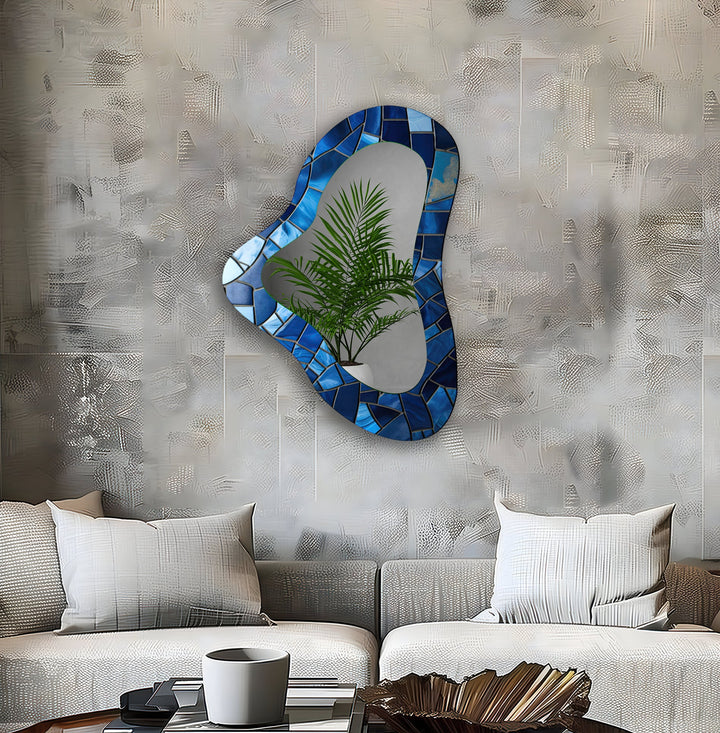 Blue Decorative Irregular Glass Wall Mirror